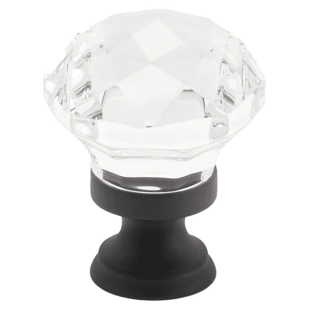 1-3/4" Diamond Glass Wardrobe Cabinet Knob, Flat Black