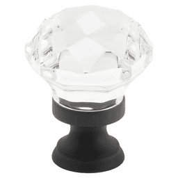 1-3/4" Diamond Glass Wardrobe Cabinet Knob, Flat Black