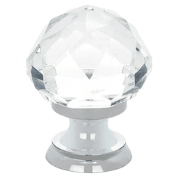 1-3/4" Diamond Glass Wardrobe Cabinet Knob, Polished Chrome