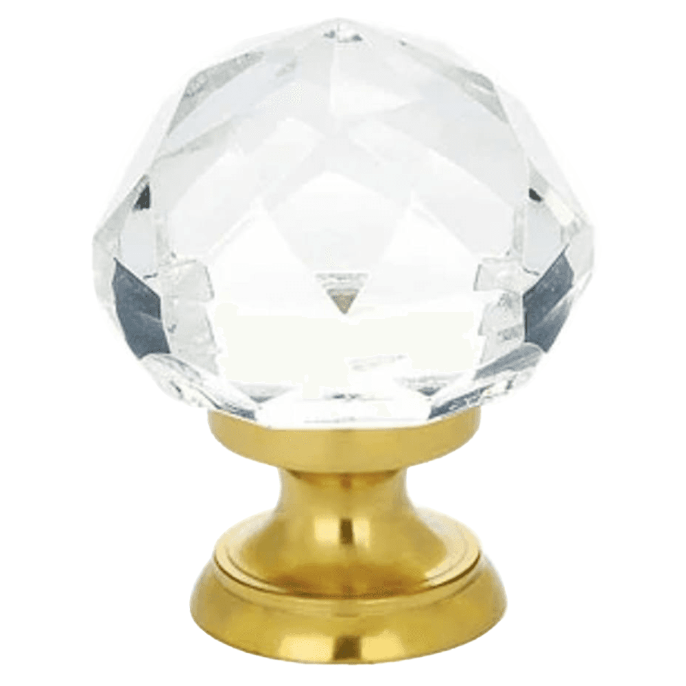 1-3/4" Diamond Glass Wardrobe Cabinet Knob, Satin Brass