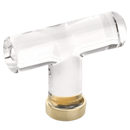 2-1/8" Modern Glass Cabinet T-Knob, Polished Brass