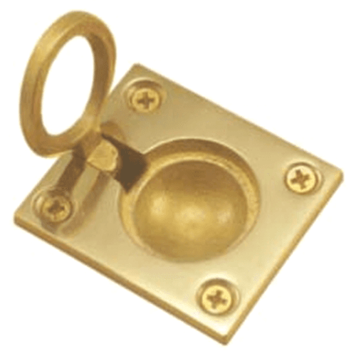 1-1/4" x 1-3/4" Square Flush Ring Pull, Polished Brass