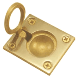 1-1/4" x 1-3/4" Square Flush Ring Pull, Polished Brass