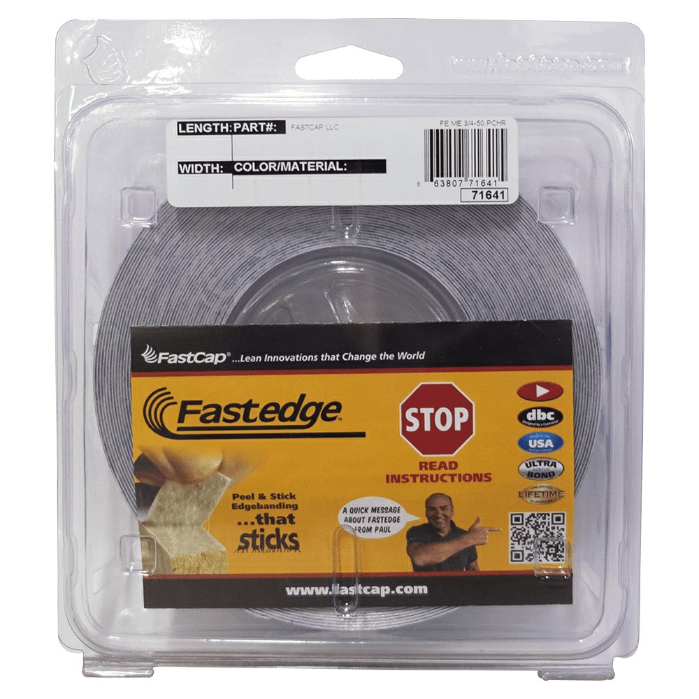 Fastedge PVC Peel/Stick Edgebanding, Black, 0.018" Thick 1-1/4" x 250' Roll