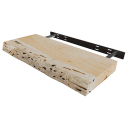 9" - 12" x 24" Live Edge Floating Shelf, Hickory Finish