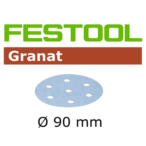 3-1/2" Hook & Loop 120 Grit 9 Holes Abrasive Granat D90 Sanding Disc, Aluminum Oxide on Paper (50/Box)