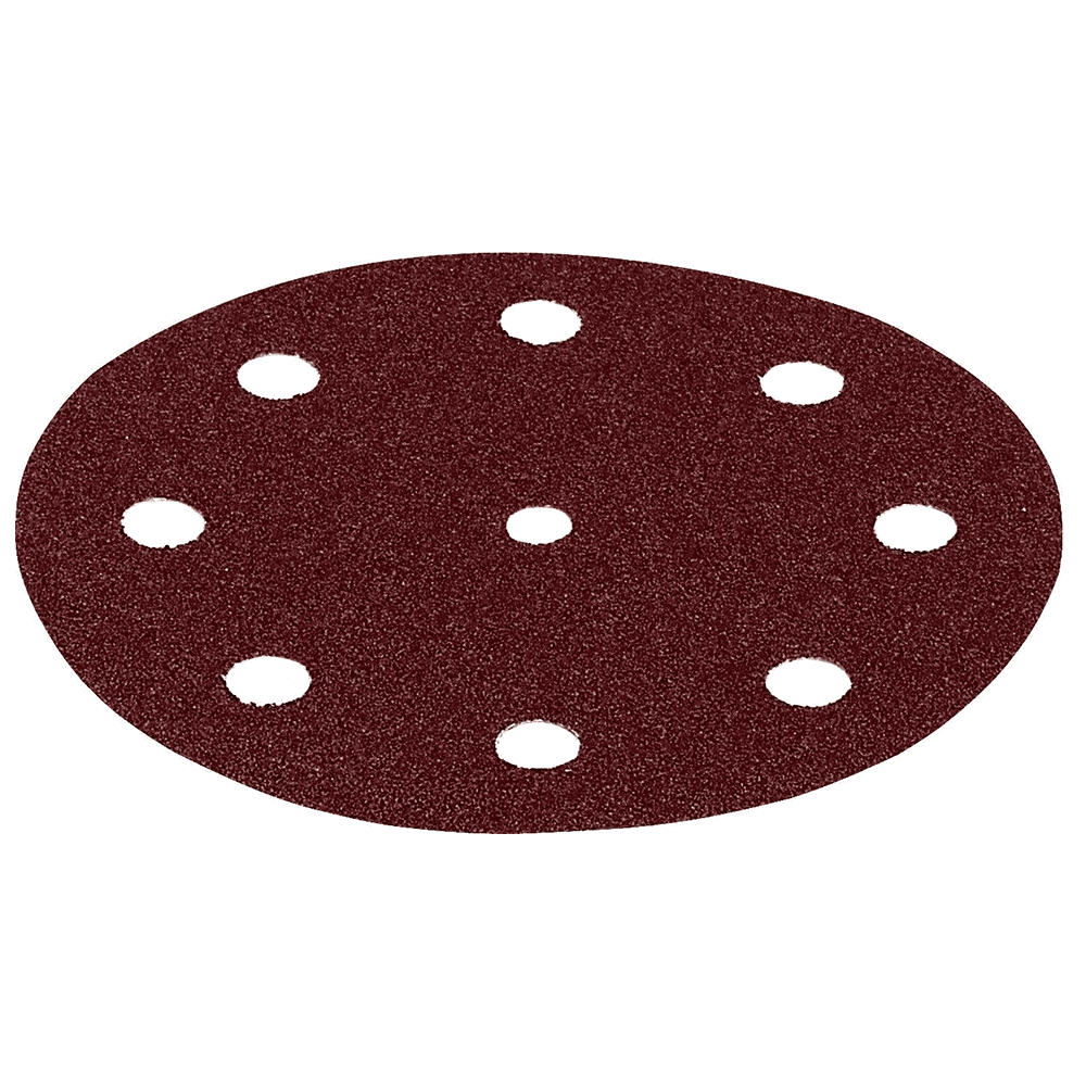 5" Hook/Loop 150 Grit 9 Holes Abrasive Rubin 2 Sanding Disc, Aluminum Oxide on Paper (50/Pack)