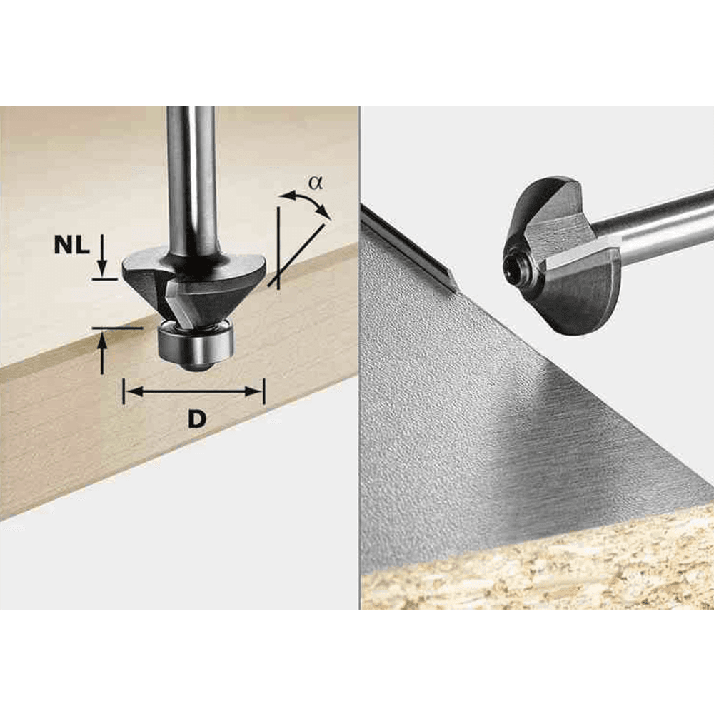 26mm x 48mm Chamfer Router Bit, 8mm Shank