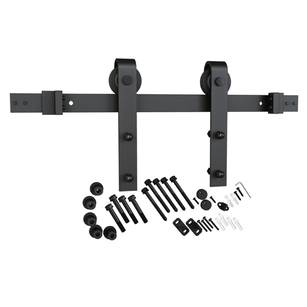 6.5' Flat Rail Barn Door Hardware Kit, Surface Mount, Oil-Rubbed Bronze Finish