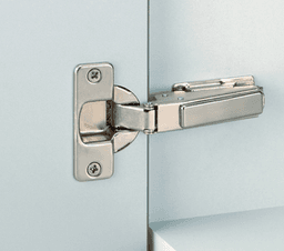 Nexis 95° Opening Thick Door Hinge, 48mm Bore Pattern, Self-Closing, Full Overlay, Nickel-Plated, Dowelled