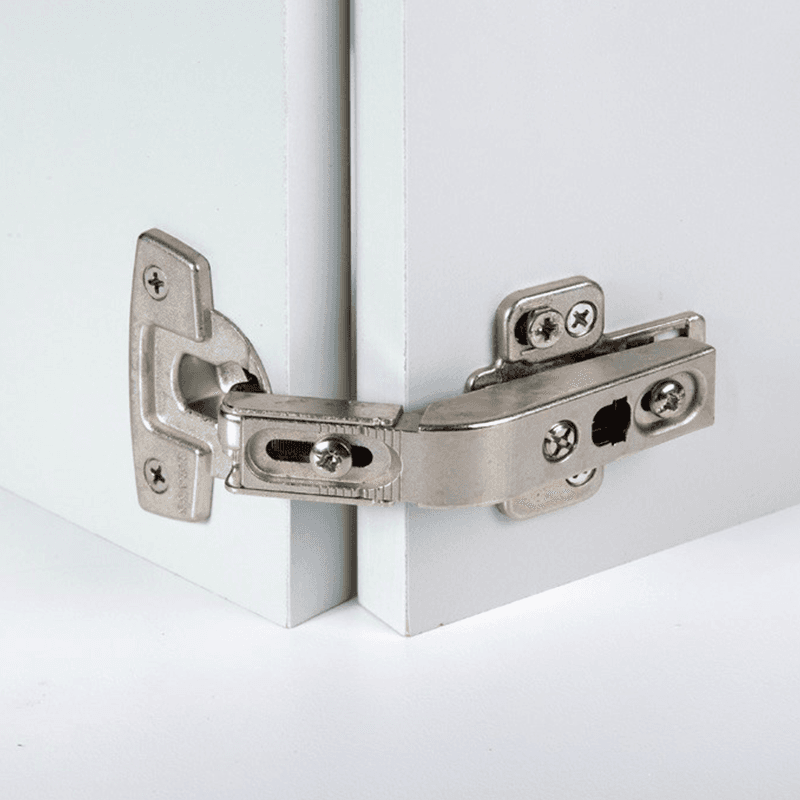 Nexis Pie-Cut Corner 170° Opening Hinge, 42mm Bore Pattern, Self-Closing, Nickel-Plated, Screw-On