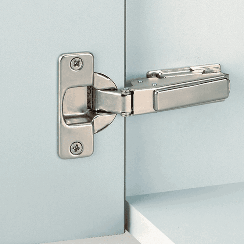 Nexis 95° Opening Thick Door Hinge, 42mm Bore Pattern, Self-Closing, Full Overlay, Nickel-Plated, Screw-On