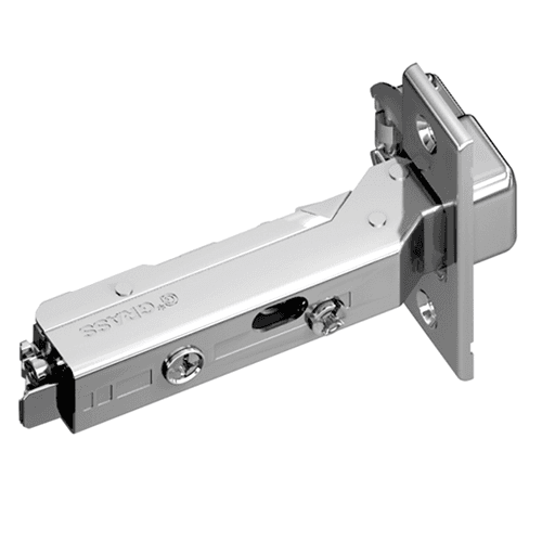 Tiomos 95° Opening Thick Door Hinge, 45mm Bore Pattern, Soft-Closing, Full Overlay, Nickel-Plated, Screw-On