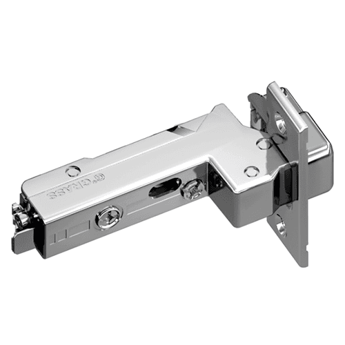 Tiomos 95° Opening Thick Door Hinge, 45mm Bore Pattern, Soft-Closing, Inset, Nickel-Plated, Screw-On
