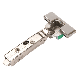 Tiomos -15° Angled Corner 120° Opening Hinge, 42/45mm Boring Pattern, Self-Closing, Overlay, Nickel-Plated, Impresso
