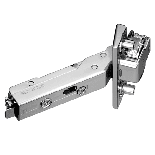 Tiomos -45° Angled Corner 120° Opening Hinge, 42/45mm Boring Pattern, Soft-Closing, Overlay, Nickel-Plated, Impresso