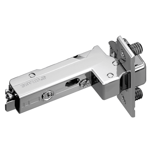 Tiomos 95° Opening Thick Door Hinge, 42mm Bore Pattern, Self-Closing, Inset, Nickel-Plated, Dowelled