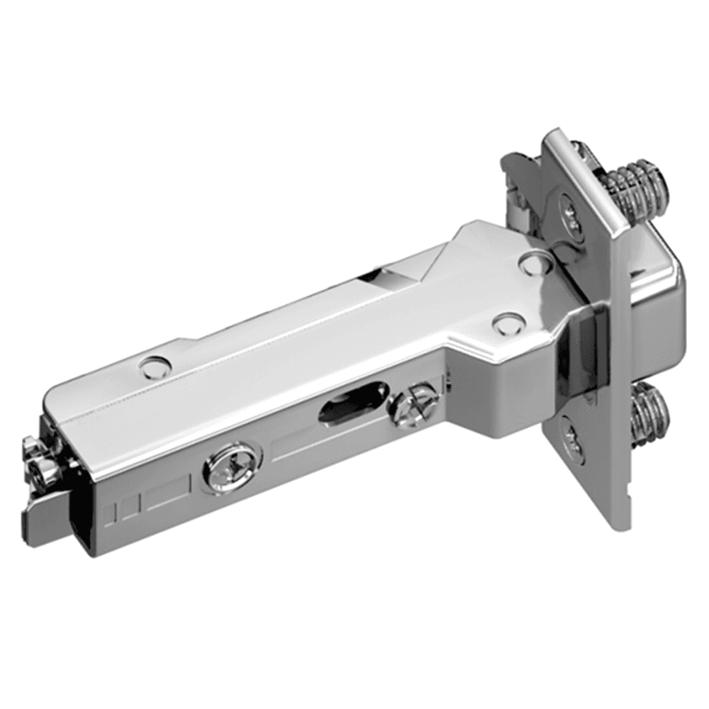 Tiomos 120° Opening Hinge, 45mm Bore Pattern, Soft-Closing, Half Overlay, Nickel-Plated, Dowelled