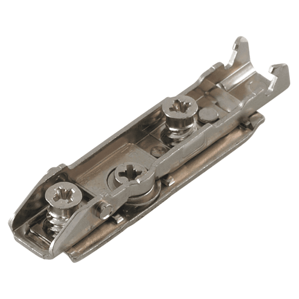 Tiomos Adjustment Straight Mounting Plate, 2-Point Fixing, Nickel-Plated, with Pre-Mounted Euro-Screws, 3mm