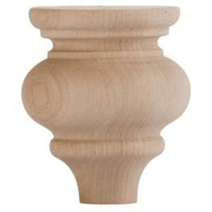 3-5/8" Wide x 4" High Marseille Bun Foot, Hardwood