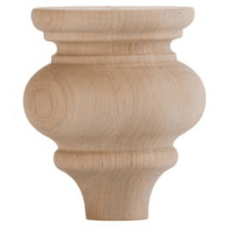 3-5/8" Wide x 4" High Marseille Bun Foot, Hardwood