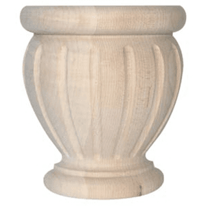 4" Wide x 4-1/2" High Poppy Fluted Bun Foot, Hardwood