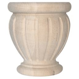 4" Wide x 4-1/2" High Poppy Fluted Bun Foot, Hardwood