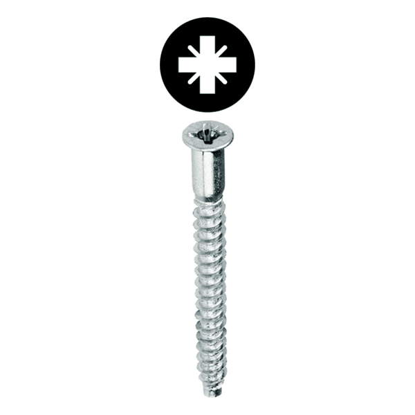 #5 x 38mm Countersunk Head Confirmat Screw, Pozi Drive Coarse Thread and Blunt Point, Zinc, by Hafele