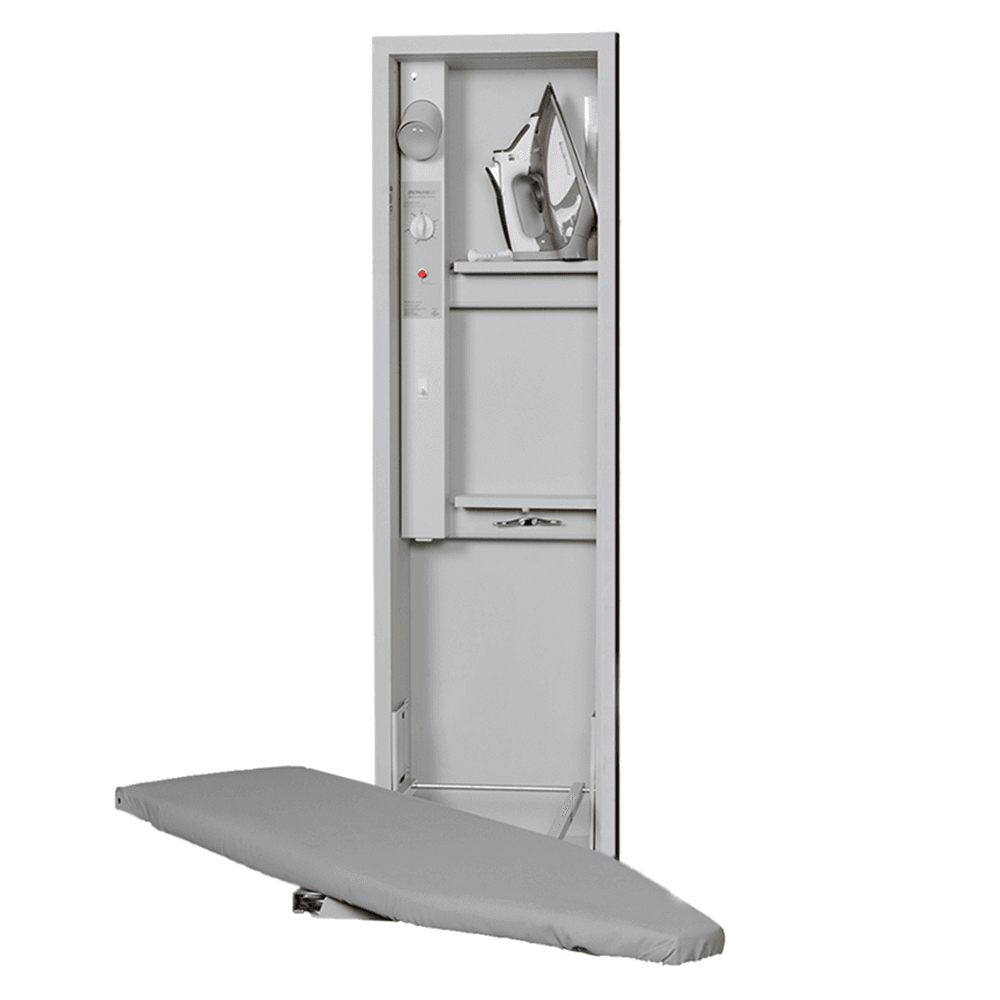 7-3/4" No-Door Electric Ironing Center with 42" Swiveling Board and Hinge Kit, Unfinished Finish
