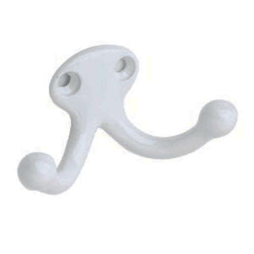 1-1/16" Double Wardrobe Hook, White Finish