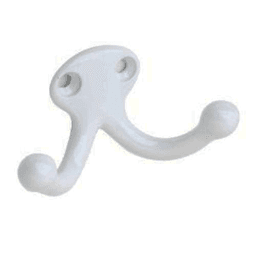 1-1/16" Double Wardrobe Hook, White Finish