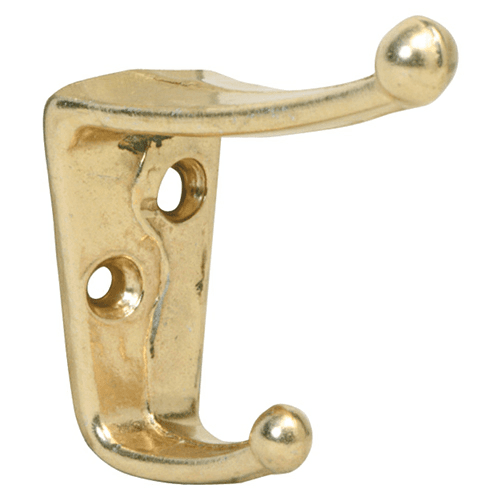 7/8" Double Prong Coat/Hat Hook, Bright Brass