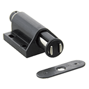 Single Magnetic Touch Latch with Screw/Plate, Black, Poly Bagged