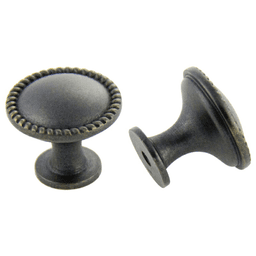30mm Traditional Rope Round Knob, Weathered Black, 22mm Projection