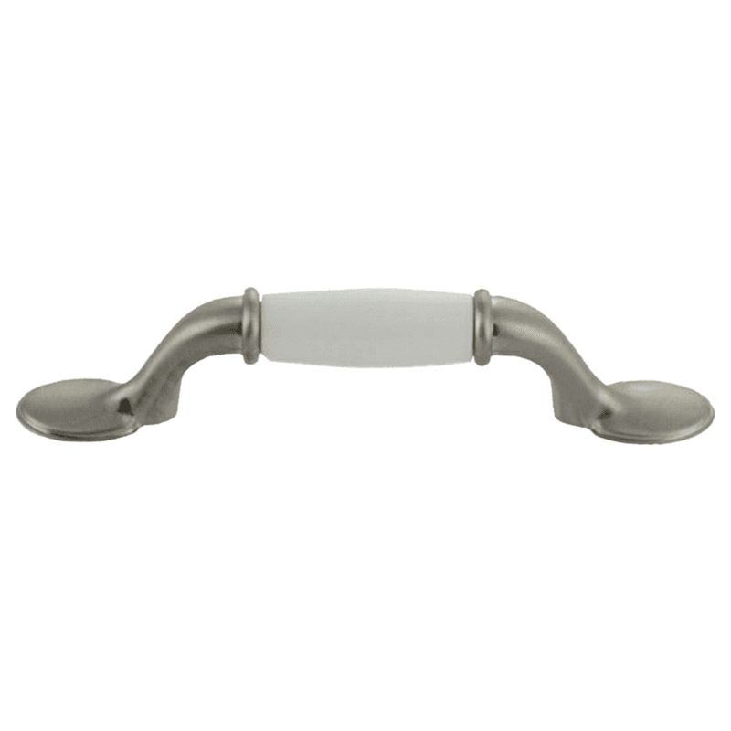 3" Traditional Handle Pull with White Center, Satin Nickel