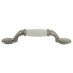 3" Traditional Handle Pull with White Center, Satin Nickel