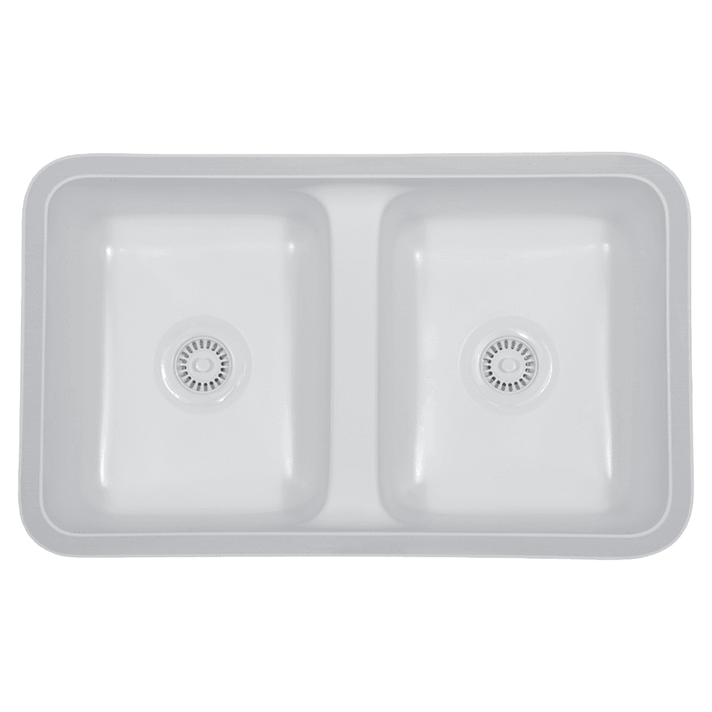 A-355 Acrylic Undermount Double Bowl Vanity Kitchen Sink, 31-1/2" x 18-1/2" x 8-3/4", Bisque