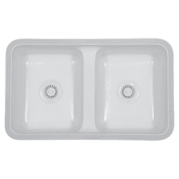A-355 Acrylic Undermount Double Bowl Vanity Kitchen Sink, 31-1/2" x 18-1/2" x 8-3/4", Bisque