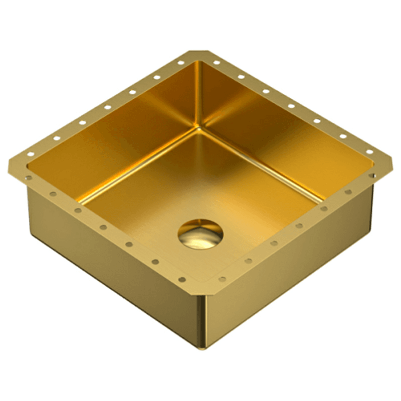 Cinox Stainless Steel Undermount Square Bathroom Sink, 15-3/4" x 15-3/4" x 5-7/16", Gold
