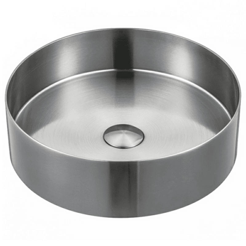 Cinox Stainless Steel Round Vessel Bathroom Sink, 14-1/8" x 14-1/8" x 4-3/8", Stainless Steel
