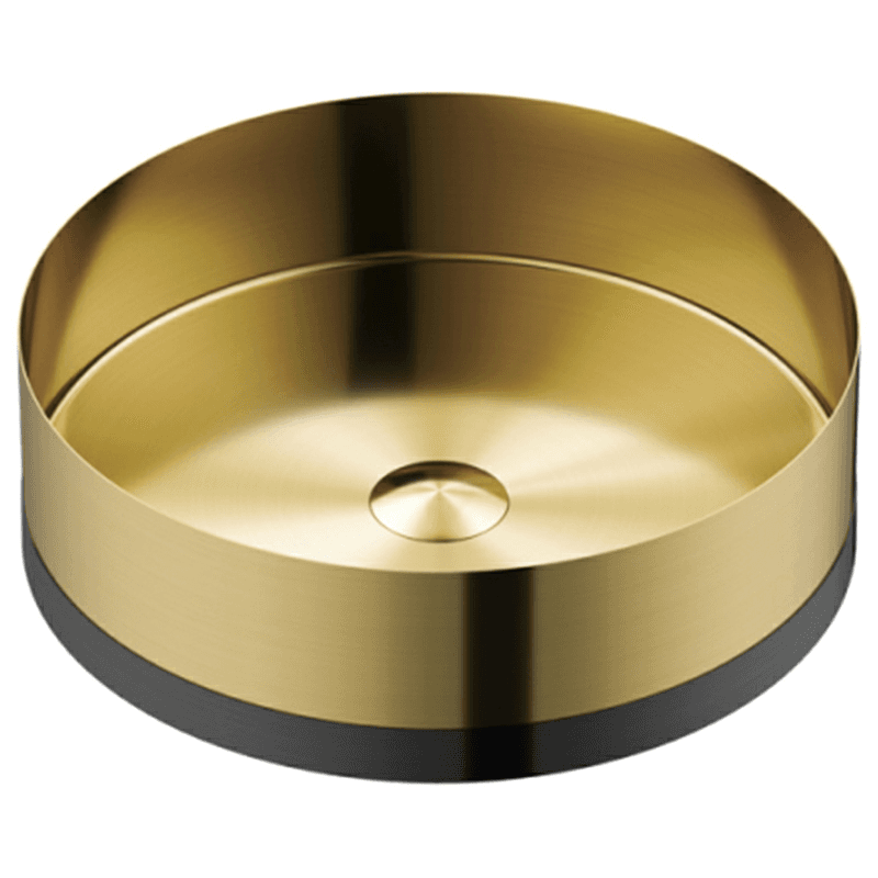 Cinox Stainless Steel Round Vessel Bathroom Sink, 15-3/4" x 15-3/4" x 4-3/4", Gold/Gunmetal Gray