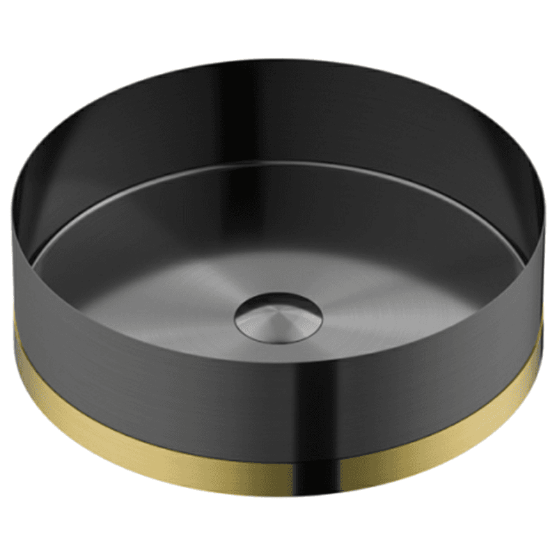 Cinox CCV350 Stainless Steel Round Vessel Bathroom Sink, 15-3/4" x 15-3/4" x 4-3/4", Gunmetal Gray/Gold