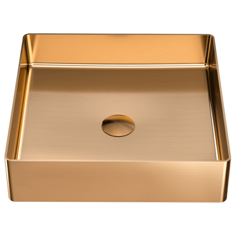 Cinox Stainless Steel Square Vessel Bathroom Sink, 15-3/4" x 15-3/4" x 3-7/8", Brushed Copper