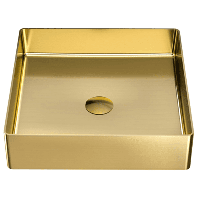 Cinox Stainless Steel Square Vessel Bathroom Sink, 15-3/4" x 15-3/4" x 3-7/8", Gold