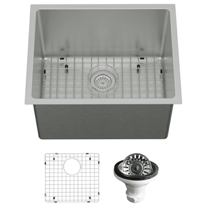 Elite Stainless Steel Undermount 16G Single Bowl Kitchen Sink Kit, 23" x 18" x 14"