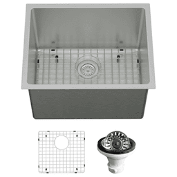 Elite Stainless Steel Undermount 16G Single Bowl Kitchen Sink Kit, 23" x 18" x 14"
