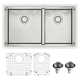 EL-77 Elite Stainless Steel Undermount 16G Double Bowl Kitchen Sink Kit, 32" x 19" x 10"
