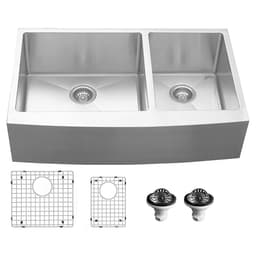 EL-87 Stainless Steel Farmhouse/Apron Front 16G Double Bowl Kitchen Kit, 36" x 22-1/4" x 10