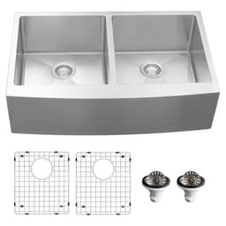 EL-88 Stainless Steel Farmhouse/Apron Front 16G Double Bowl Kitchen Sink Kit, 36" x 221/4" x 10
