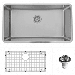 Novaro Stainless Steel Undermount 18G Extra Large Single Bowl Kitchen Sink Kit, 30-7/8" x 17-1/4" x 9"